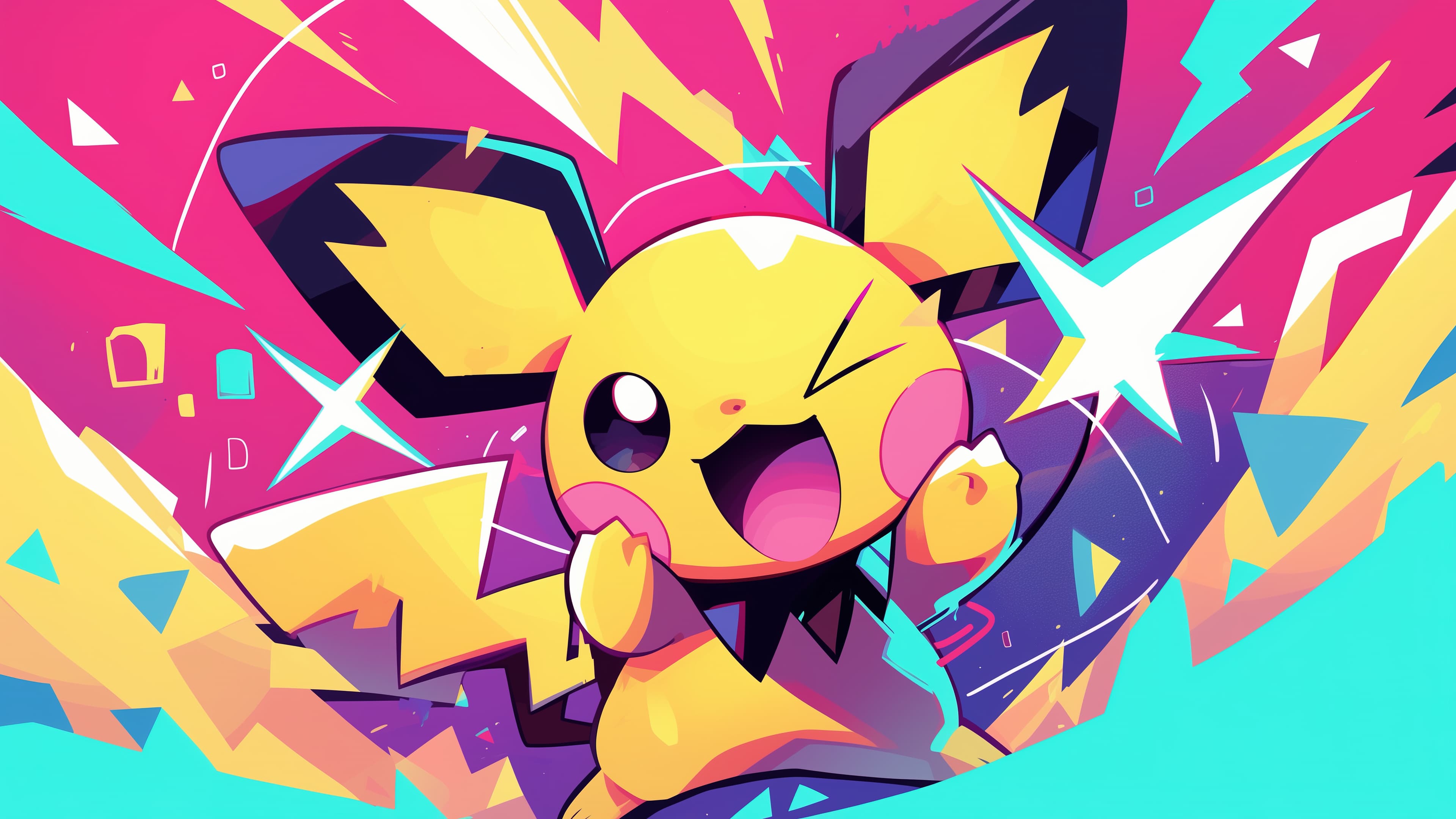 Bright pink, yellow, cyan, and violet trendy wallpaper